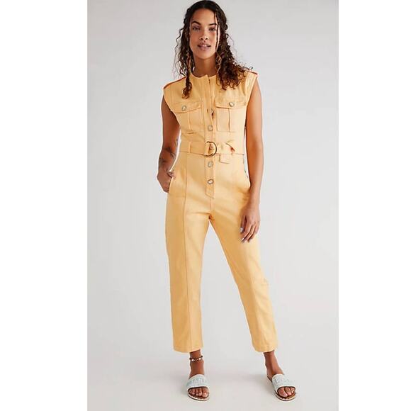 New Free People ANTHROPOLOGIE Significant Other Monty Jumpsuit $324 US 2 Orange - Picture 6 of 8